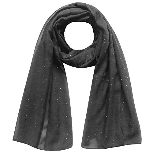 Lina & Lily Solid Shimmer Sparkle Glitters Sheer Maxi Shawl Scarf Hijab Lightweight - color: #6 Dark Grey
