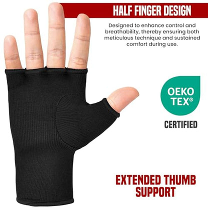 RDX Boxing Hand Wraps Inner Gloves Men Women, Half Finger Elasticated Bandages, Under Mitts Fist Protection, Muay Thai, Kickboxing, MMA, Martial Arts Speed Bag Punching Training - color: Full Black, size: X-Large