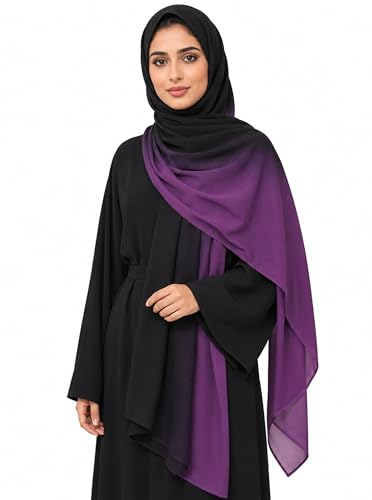 Modal Feel Hijab Scarf for Women, Lightweight Ombre Dual Color - color: 10#blackpurple