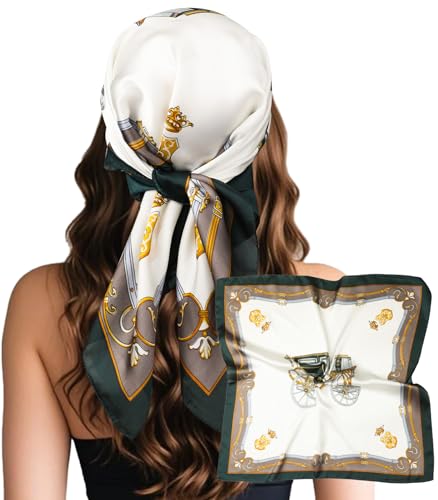 Sumolux Head Hair Scarf for Women Like Satin Silk Scarf Bandana Hair Wrapping Night Large Square Scarves 27.5" - color: Green Carriage