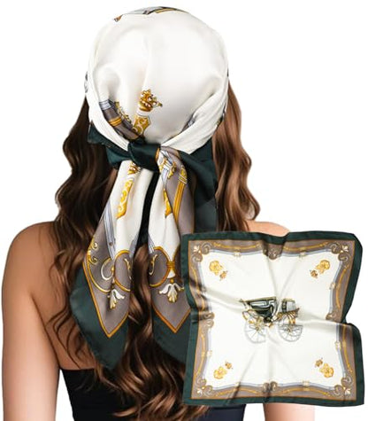Sumolux Head Hair Scarf for Women Like Satin Silk Scarf Bandana Hair Wrapping Night Large Square Scarves 27.5" - color: Green Carriage