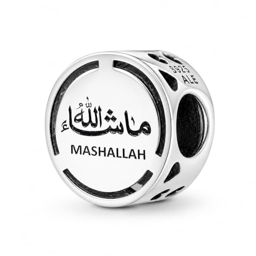 Inspirational Words Symbols 925 Sterling Silver Charm Bead For Pandora & Similar Charm Bracelets or Necklaces - color: Mashallah Muslim Islam