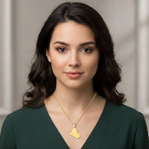 Iraq Map Flag Pendant Necklace for Women and Men – Stainless Steel Allah Name Iraq Map Pendant Necklaces - Meaningful Iraq Jewelry Gift - color: Gold 2