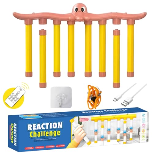 Reflective Drop Stick Challenge Game: 2026 Smart Light Reaction Trainer, 3-Speed Modes, Hand-Eye Coordination & Reflex Game for All Ages(Pink Remote Control Octopus)