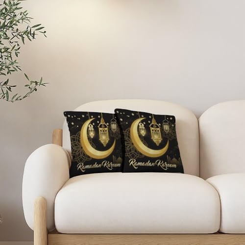 Elegant Ramadan Pillow Covers 18x18 in Gold and Black Pillow Covers Set of 2 Islamic Mosque Art Ramadan Cushion Cover Luxury Arabic Throw Pillows Cover Decor Glitter Religious pillowcover - color: Ramadan-2