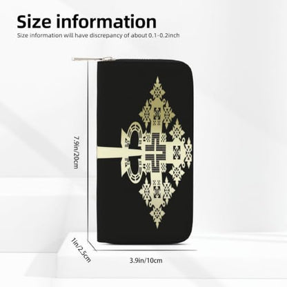 Ethiopian Cross PU Leather Long Wallet for Women Men, Zipper Clutch Wallet RFID Card Holder Organizer - color: Ethiopian Cross3
