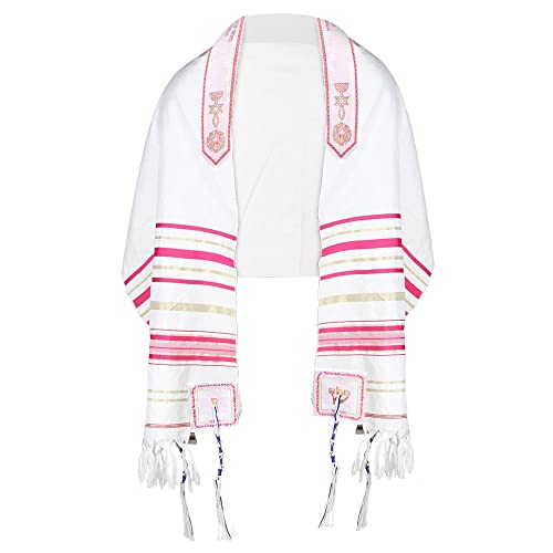 HalleluYAH Messianic Tallit Prayer Shawl 72"x 22" with Bag For Men & Women - color: Pink