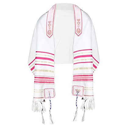 HalleluYAH Messianic Tallit Prayer Shawl 72"x 22" with Bag For Men & Women - color: Pink