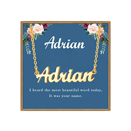 Ldurian Custom Name Necklace, Personalized Name Plate Pendant Necklace Pre Gifts, Charm Pre-made Jewelry for Mom Mama Birthday Anniversary - size: 14 Adrian