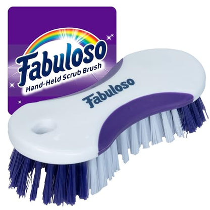 Fabuloso Compact Hand Scrub Brush, White and Purple, 6 Inch | Easy-grip rubber texture with firm bristles for kitchen, bathroom, tile, and baseboards - size: Hand-Held Scrub Brush