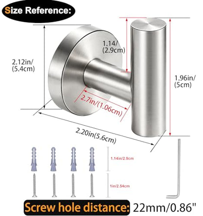 Nolimas Bathroom Towel Hooks, SUS 304 Stainless Steel Coat Hook Round Clothes Towel Coat Robe Hook Cabinet Closet Door Sponges Holder for Bath Kitchen Garage Hotel,Wall Mounted, Brushed Nickel, 4Pack - color: 4pcs Brushed Nickel
