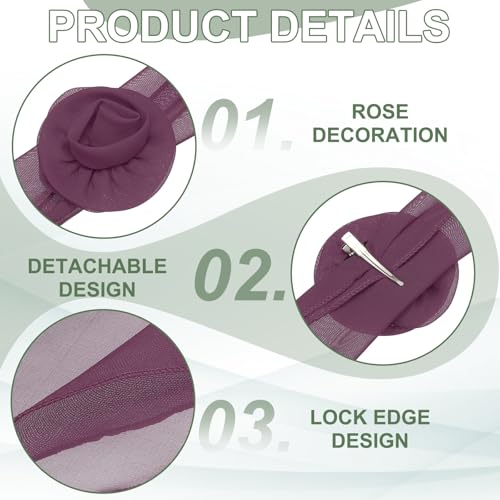 Chiffon Scarf for Women, Long Skinny Chiffon Neckerchief with Detachable Rose Flower Light Soft for Hair Ribbon - color: Mauve