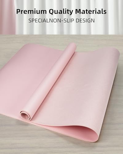 Leather Desk Pad Protector - 48" x 17" Office and Home Desk Cover Mat, Non-Slip PU Leather, Waterproof (Light Pink) - color: Light Pink, size: 48" x 17"