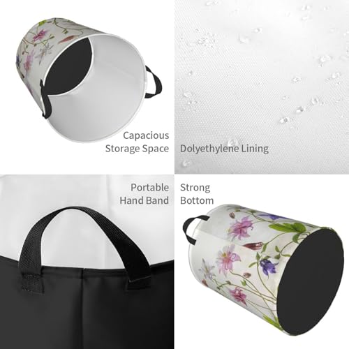 Aquilegia Columbine Summer Flowers Still Life Graphic Flower Pastel Round Waterproof Oxford Cloth Laundry Basket Multi-Purpose Storage Basket Toys Books Clothes Storage Basket - color: Black 6