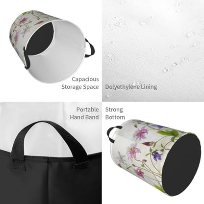 Aquilegia Columbine Summer Flowers Still Life Graphic Flower Pastel Round Waterproof Oxford Cloth Laundry Basket Multi-Purpose Storage Basket Toys Books Clothes Storage Basket - color: Black 6
