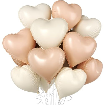 Cream Apricot Heart Balloon, 10PCS Beige Foil for Neutral Baby Shower Party - color: Cream Apricot
