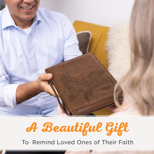 Christian Art Gifts Men's Classic Bible Cover On Wings Like Eagles Mountain Isaiah 40:31, Brown Faux Leather, XL - size: Extra Large