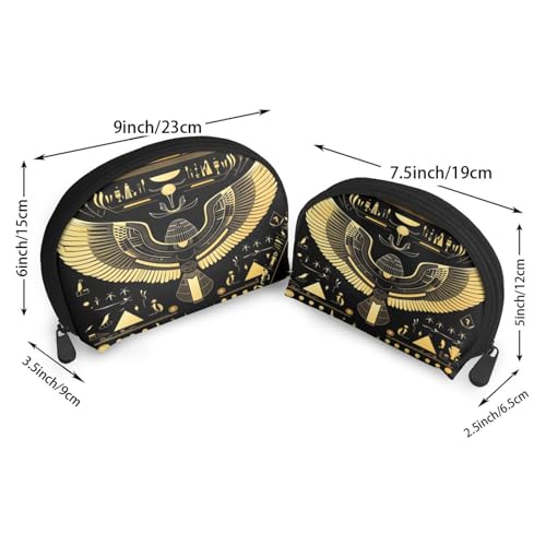 Egyptian Hieroglyphics 2-Piece Shell Makeup Bag Set, Large Capacity Travel Cosmetic Bag For Women With Zipper, Waterproof Polyester Toiletry Organizer Pouch For Purse, Travel, Gym & Daily Use - color: Egyptian Hieroglyphics1