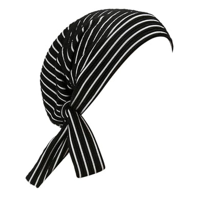 Suillty Women's Pre-Tied Muslim Hijab Bonnet Pleated Ruffle Turban Chemo Cap Underscarf Islamic Headwear - color: Black Striped