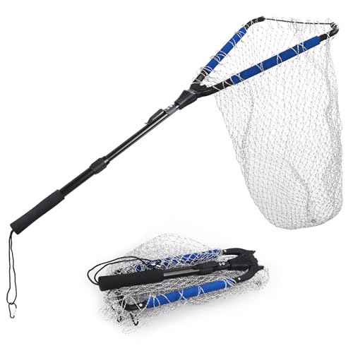 RESTCLOUD Fishing Landing Net with Telescoping Pole Handle, Fishing net Freshwater for Kids Men Women, Extend to 40-63 Inches - style: N: Aluminum Handle With Deep Net and Large Mesh, 35.4" Full