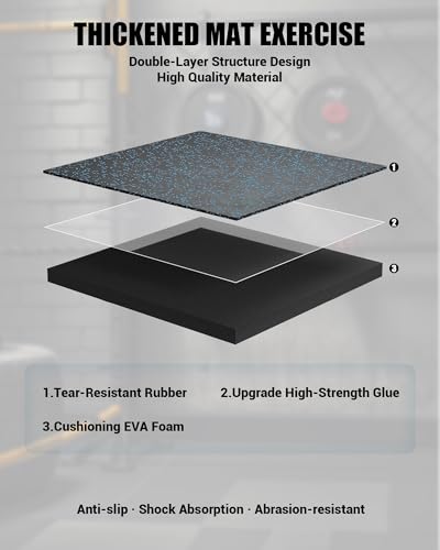 Garvee 0.56" Thick 48 Sq Ft Rubber Top Exercise Equipment Mats, 12 Tiles High Density EVA Foam Interlocking Gym Flooring for Home Gym, Non-Slip Waterproof Workout Mat, 24x24in, Black/Blue | High Density EVA Foam Interlocking Gym Flooring for Home Gym, Non