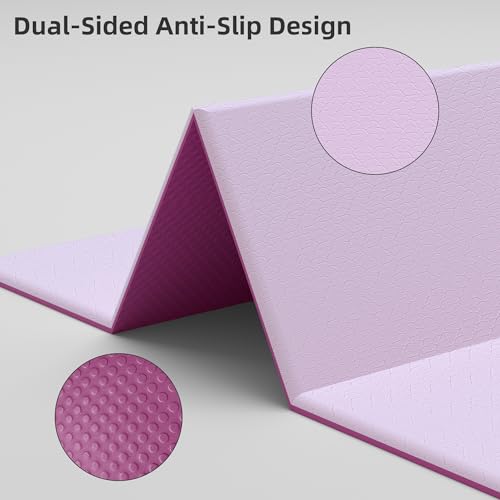 HAHE 7-Fold Design Extra Thick Yoga Mat 72"L x 24"W x 0.47",TPE Fitness Exercise Mats, Non-Slip Foldable Yoga Mat, High Density, Portable for Men & Women, Yoga, Pilates, Home Gym - color: Deep Pink & Light Pink