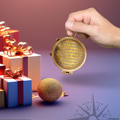Brass Compass - God My Lord Guide Me - Uplifting Baptism Gift, Graduation Gift, Birthday, Confirmation Gift for Men Women Boys Girls Teenage Kids Be Strong & Courageous - style: #1 Joshua 1:9