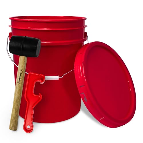 5 Gallon Bucket w/Lid, Food Grade BPA-Free, 1 Pack, Red | Airtight Lid, Mallet and Lid Opener Included, Heavy-Duty 90 Mil HDPE Plastic, Food-Safe Durable Container, Made in USA - color: Red, size: 1 Pack