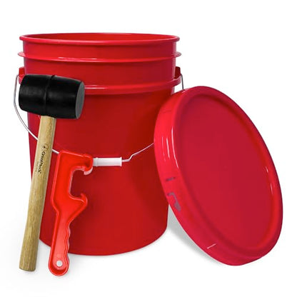 5 Gallon Bucket w/Lid, Food Grade BPA-Free, 1 Pack, Red | Airtight Lid, Mallet and Lid Opener Included, Heavy-Duty 90 Mil HDPE Plastic, Food-Safe Durable Container, Made in USA - color: Red, size: 1 Pack