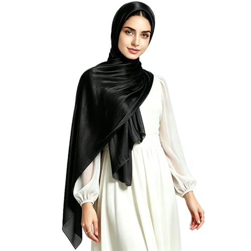 Women Premium Hijab Head Scarf Lightweight Shimmer Scarves Crepe Wedding Shawls and Wraps for Evening Dresses Shiny - color: Black 1#