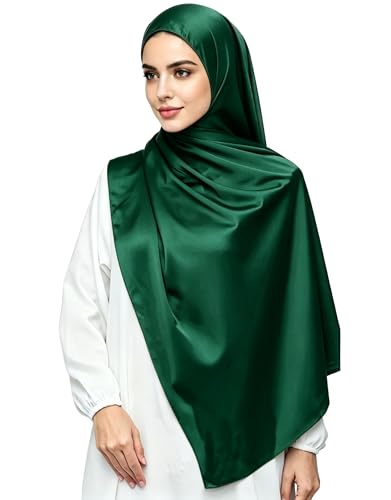 Lina & Lily Luxury Satin Hijab Head Scarf Shawl Wrap for Muslim Women Extra Long - color: Emerald Green