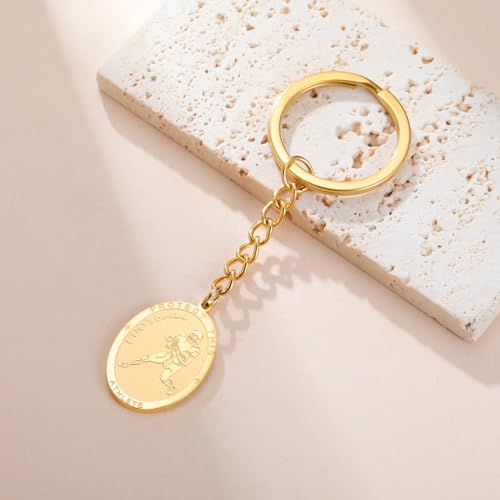 Dreamtimes St. Sebastian Medal Keychain for Men Women Stainless Steel Religious Saint Patron of Athletes Catholic Keychain - style: Football-g