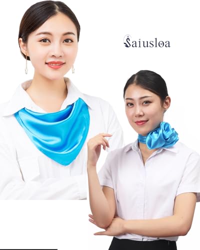 Saiusloa Solid Color Neck Scarf For Women Square Satin Head Scarves headband Bandanas 23.6× 23.6 inches - color: 4-sky Blue