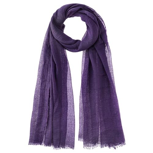 Nydotd Women Summer Cotton Linen Scarf Crinkle Long Beach Shawl Wrap hijab with Fringe - color: Dark Purple
