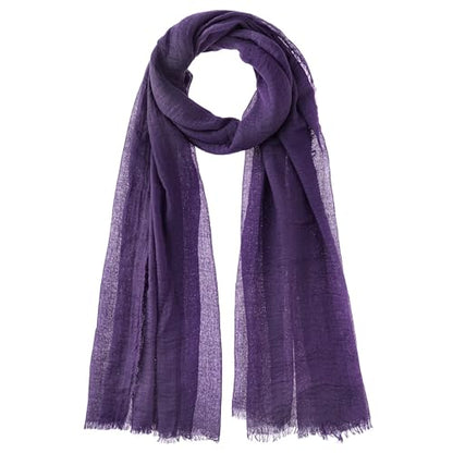 Nydotd Women Summer Cotton Linen Scarf Crinkle Long Beach Shawl Wrap hijab with Fringe - color: Dark Purple