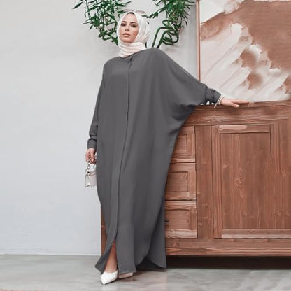 FYMNSI Abayas for Women Muslim Dress Modest Maxi Robe Abaya Kaftan Dresses Eid Prayer Clothes Arabian Islamic Dubai Outfit - color: Dark Gray