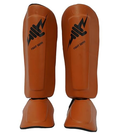 Muay Thai Shin Guards - Leather Leg Instep Protection Pads - Martial Art Kicking Sparring Training Gear for BJJ Karate, Boxing, Taekwondo, Kickboxing/MMA Training (Pair) - color: Brown, size: Large