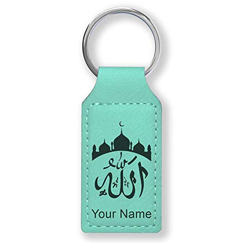 LaserGram Rectangle Keychain, Allah 2, Personalized Engraving Included (Teal) - color: Teal