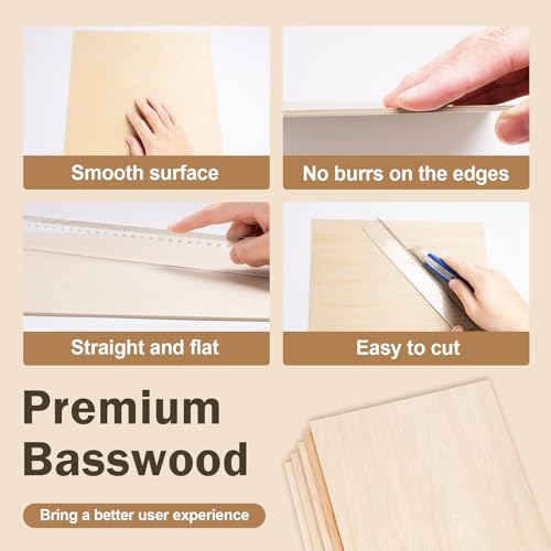 36 Pack Basswood Sheets for Crafts,18"x12"x1/8" 3mm Thick Plywood Sheets with Smooth Surfaces-Unfinished Squares Wood Boards for Laser Cutting, Wood Burning, Architectural Models, Staining - size: 36 Pack -18X12X1/8 Inch