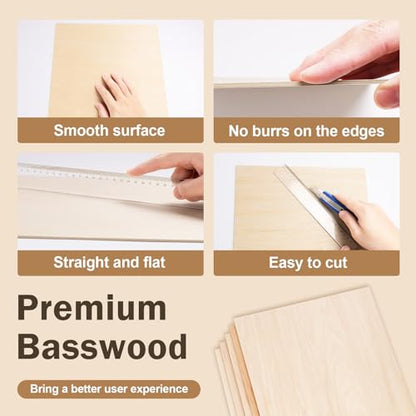 12 Pack Basswood Sheets for Crafts,18"x12"x1/8" 3mm Thick Plywood Sheets with Smooth Surfaces-Unfinished Squares Wood Boards for Laser Cutting, Wood Burning, Architectural Models, Staining - size: 12 Pack -18X12X1/8 Inch