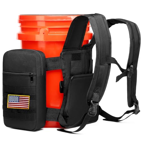 Utility 6 Gallon Bucket Backpack Strap for Fishing, Hunting, Apple Picking | Backpack Only, adjustable Bucket Backpack, with additional Bag for storaging - color: Black