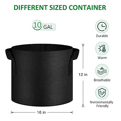 JNYONG 12-Pack 10 Gallon Thickened Non-Woven Grow Bags | Aeration Fabric Pots with Handles - size: 10 Gallons