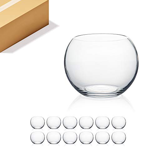 WGV Bowl Glass Vase Bulk, Diameter 6", Height 4.5", Open Width 4", 48 oz., (Multiple Sizes Choices) Clear Bubble Planter Terrarium Fish Bowl for Wedding Event Home Decor, 12 Pieces (VBW0006A) - size: 6"D 1 Case