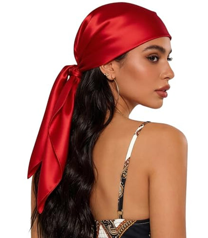 Sumolux Head Hair Scarf for Women 35" Like Satin Silk Scarf Hair Wrapping Night Bandana Large Square Scarves - color: A Solid Red