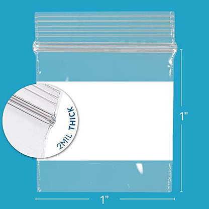 1"x1" Mini Zip Bags, 200 Pack, Clear Plastic Reclosable Tiny Zipper Baggies with White Block for Writing, 2.5 Mil, for Packaging & Storing Jewelry, Pills, Beads & Seeds - GPI - size: 1" x 1"
