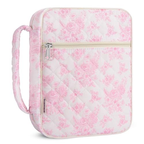 WOBAGMEN Bible Cover Case for Women,Large Bible Tote Bags Organizer Quilted Carrying Case for Girls,Bible Study Supplies Accessories Christian Gifts for Women (Elegant Pink Floral, M) - color: Elegant Pink Floral, size: M