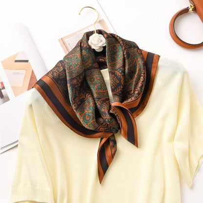 Sumolux Head Hair Scarf for Women Like Satin Silk Scarf Bandana Hair Wrapping Night Large Square Scarves 27.5" - color: Caramel Retro Cashew Nuts