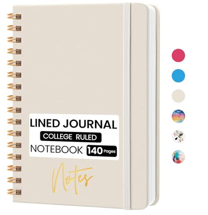 CICPAP Lined Spiral Journal Notebook, A5 College Ruled Notebook for Journaling, Note-Taking, and Daily Planning, Durable Hardcover with an Elegant Design, Warm White - color: F-Warm White