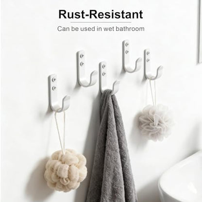 15-Pack White Metal Wall Mount Hooks for Hanging Coats & Towels | Screw-in Single Hooks for Clothing, Robe, Bathroom, Entryway, Garage - color: 15PCS Wide White hook