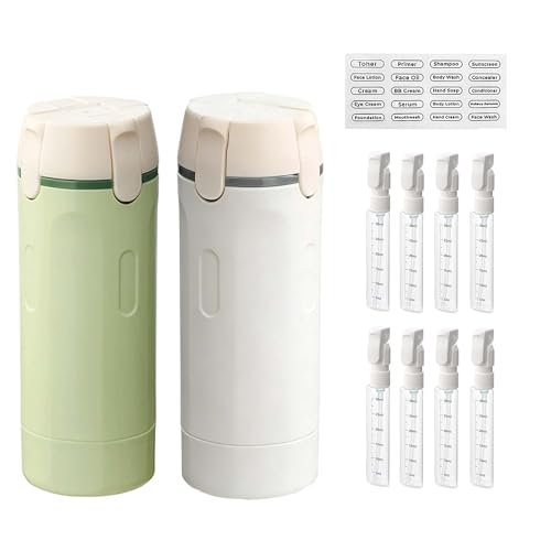 4 in 1 Travel Dispenser Bottle for Toiletries, TSA Approved Portable 30ML 4 Pack Leak-Proof Pump Containers with Waterproof Label,Environmentally Friendly Travel Soap Dispenser for Gym,Travel Use - color: Green White 2pc